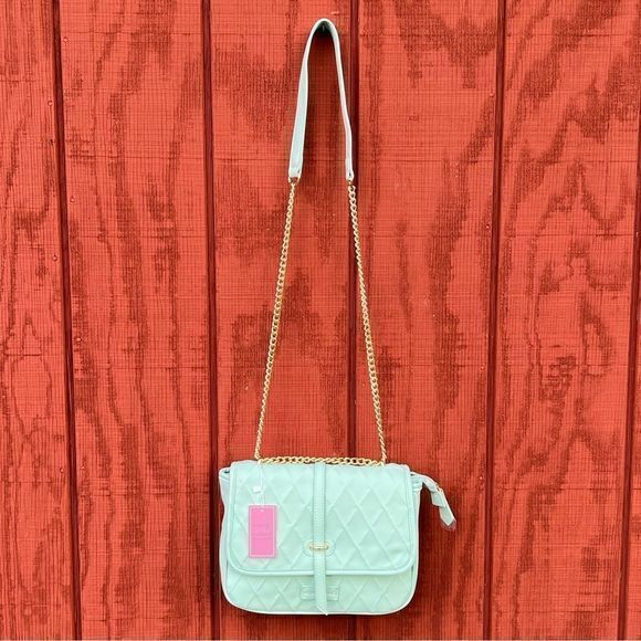 NWT Simply Southern Women's Quilted Leather Chain Strap Crossbody Bag‎ Mint - Picture 1 of 7